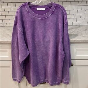 Moon Ryder Sweatshirt Womens XL Purple Ribbed Corded Long Sleeve Top Luxe Crew